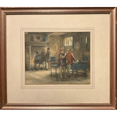 267 - J J Meskers, 'Haddon Hall Interior, with figures', signed, watercolour, 25cm x 31.5cm.