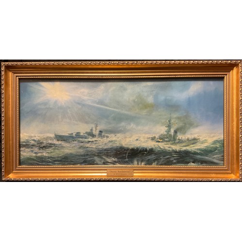 230 - M H G Spurgeon, attributed to, 'Arctic Rendezvous', oil on board, 28.5cm x 65.5cm.