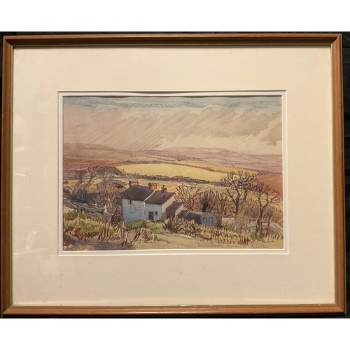 88 - Irene Bache, (1901-1992), A View of Gower, signed, watercolour wash over pen and ink, 24cm x 34.5cm.