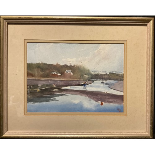 289 - Robert Mee, Estuary at low tide, West Country, signed, watercolour, 27cm x 37cm.