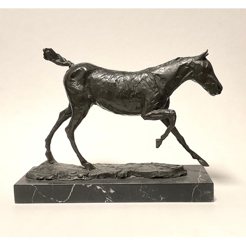 317 - After Edgar Degas, contemporary bronze sculpture, ‘Horse cantering’, 21cm high x 30cm x 10cm, 20th c... 