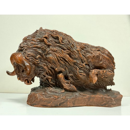 323 - Grain, John (Derbyshire artist)  a terracotta sculpture of a Musk Ox, signed in the maquette, date '... 