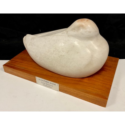 321 - Carol Acworth, 'Sleeping Duck', alabaster carving, 13.5cm tall. Provenance: collection label to vers... 