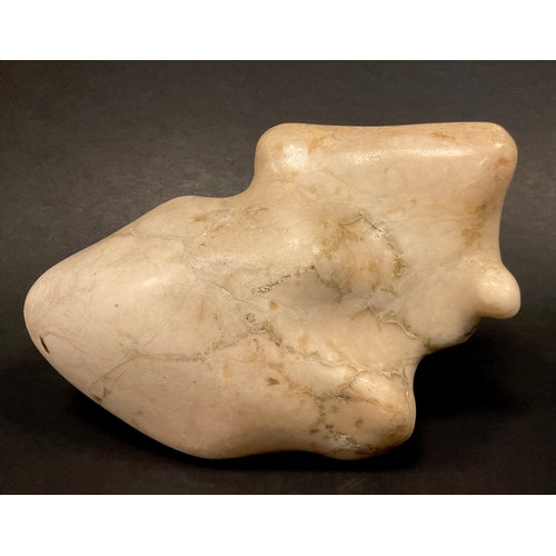 322 - David Wookey, 'Reclining Figure', Alabaster Carving, 25cm wide. Provenance: collection label to vers... 