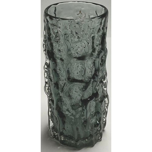 26 - A Whitefriars cylindrical textured bark vase, in pewter gray, designed by Geoffrey Baxter, 15cm