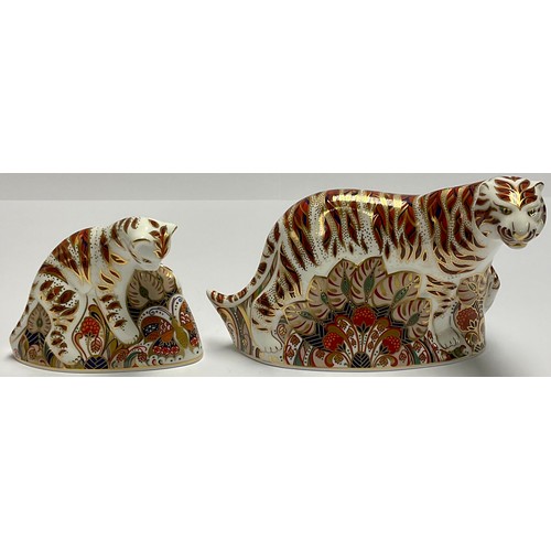 35 - A Royal Crown Derby paperweight, Bengal Tiger, gold stopper, unboxed; another paperweight, Bengal Ti... 