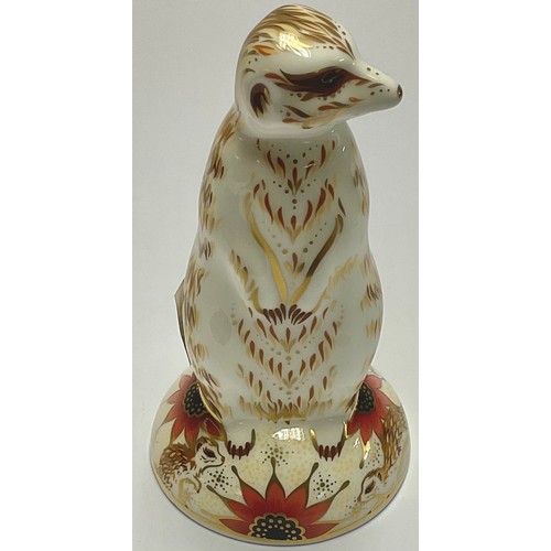43 - A Royal Crown Derby paperweight, Meerkat, gold stopper, unboxed