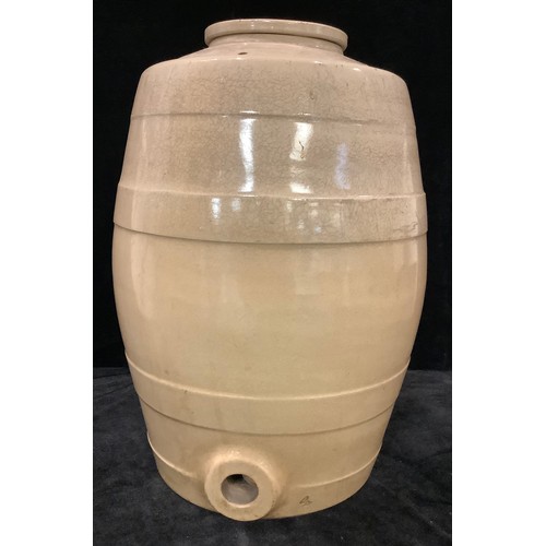 47 - A large stoneware barrel and cover, 43cm high