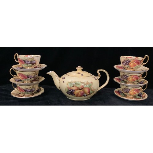 50 - An Aynsley Orchard Gold pattern teapot set of six Aynsley Orchard Gold pattern teacups and saucers,