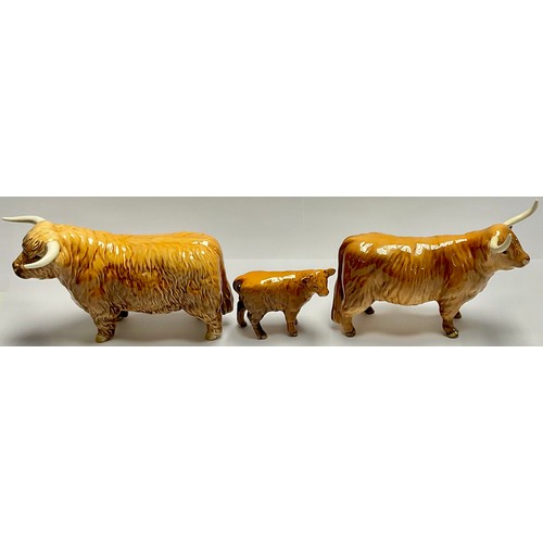 56 - A collection of Beswick models, comprising Highland  Bull, Highland Cow and Highland Calf (3)