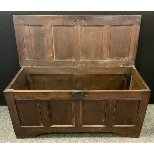 26 - An 18th century oak four panel blanket chest / coffer, 63.5cm high x 136cm wide x 57.5cm.