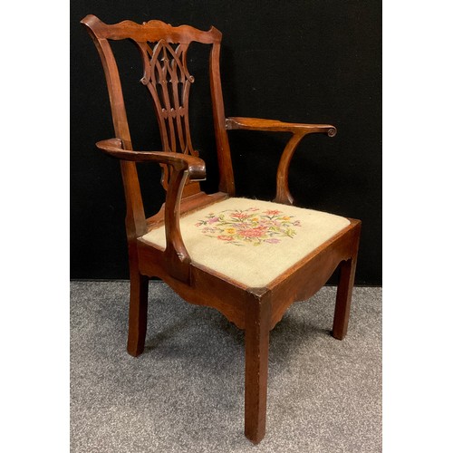 50 - A 19th century Chippendale revival mahogany armchair, pierced and carved splat, serpentine arms with... 