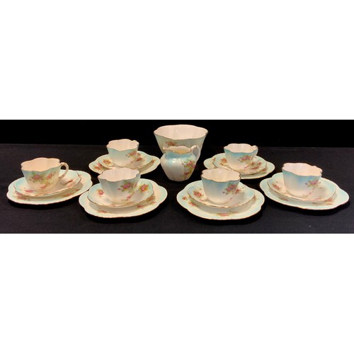 264 - A Wileman Foley 7884 pattern tea set for six,  dainty shape, comprising six cups, saucers and side p... 