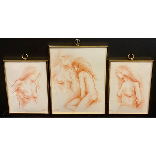 327 - Joyce Wyatt, Portrait miniatures - a Triptych, Nude Studies, A Young Lady, signed, red pencil, (3).