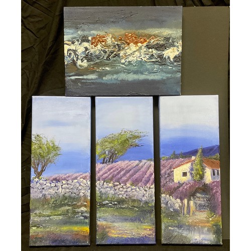 330 - Anne Pollard (British, 20th century), A Triptych - 'Somewhere I, II, III' (Lavender fields, Provence... 