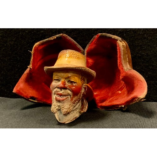 417 - A meerschaum pipe, the bowl as a blackamore, with beard and hat, tooled leather fitted case, 9cm lon... 