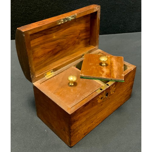 432 - A Victorian walnut and marquetry tea caddy, hinged cover enclosing a pair of lidded compartments, c.... 