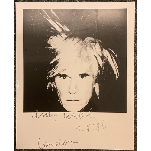 348 - Andy Warhol - black and white self portrait, signed in pen to lower margin, dated 7/8/86, London, 25... 