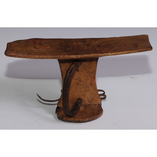 27 - Tribal Art - an Ethiopian headrest, 20.5cm wide; another (2)