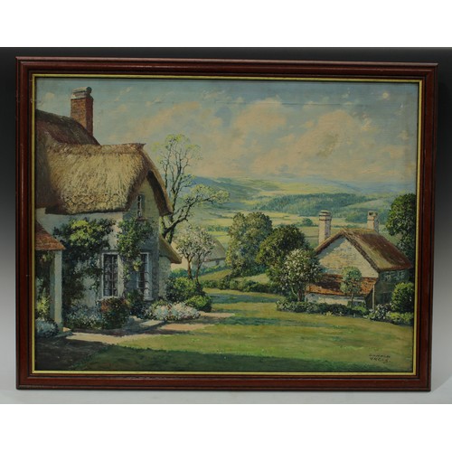 37 - Donald Greig (1916 - 2009)
Thatched Cottages in a Summer Landscape
signed, oil on board, 50cm x 65cm