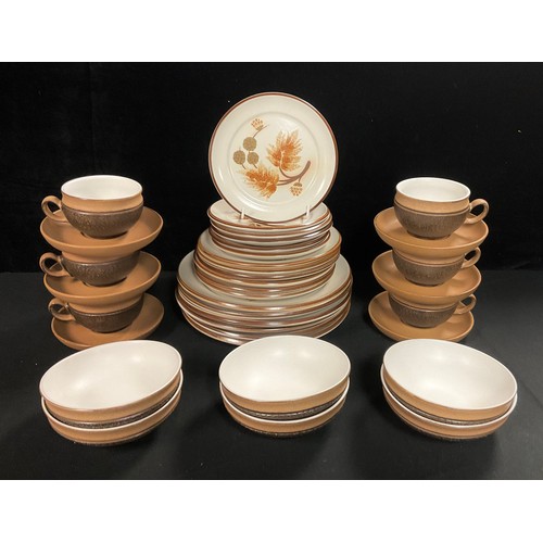 115 - A Denby Cotswold pattern dinner and tea set for six, teacups, saucers and tea plates, dinner and sid... 