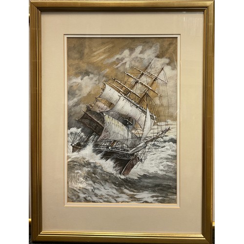 43 - English school, monogrammed E.G., ‘The Torrens, rough seas on route to port Adelaide’, signed with m... 