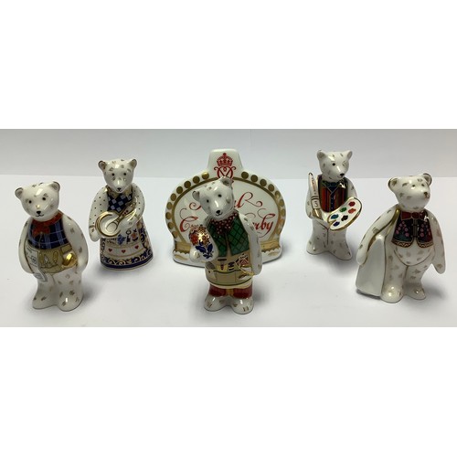 157 - A Royal Crown Derby miniature Teddy Bear, Cook Bear; others, Gardener, Builder, Artist Claude, Shopp... 