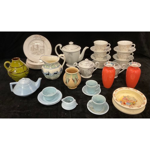 164 - Ceramics - a Japanese twenty-one piece tea service, with Geisha lithopanes to base; and Art Deco tea... 