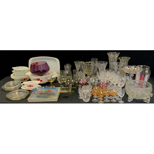 179 - Glass - vintage Pyrex and other oven to table dishes, whisky decanter and glass cover;  wine, aperit... 