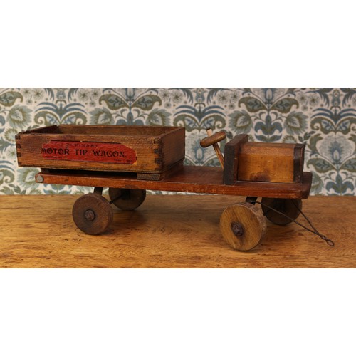 6009 - Juvenalia & Memories of Childhood - a stained pine motor tipping wagon, constructed in the 'Folk Art... 