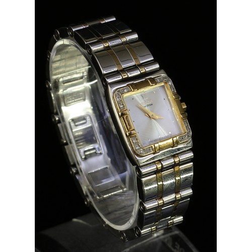 458 - A Ladys Citizen Ecodrive square faced stainless steel bracelet wristwatch