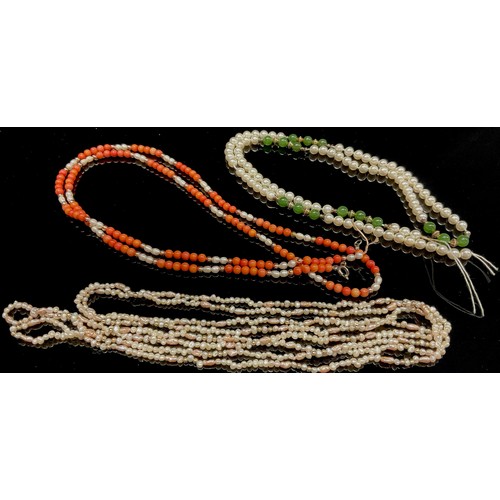 463 - A simulated pearl multi strand necklace; other multi-stone necklaces (3)