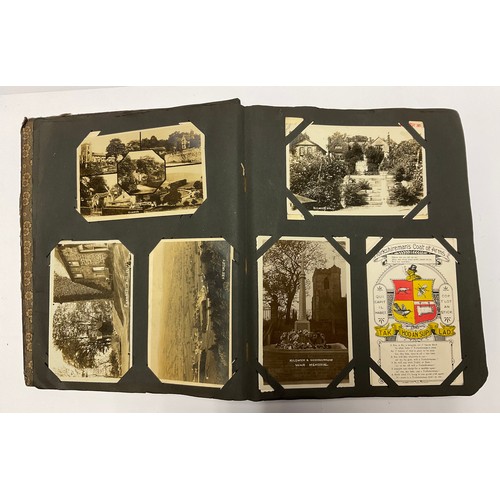 185 - An Edwardian postcard album, containing sepia topographical, Church Street Appleby, The Duck Pond Ap... 