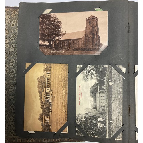 185 - An Edwardian postcard album, containing sepia topographical, Church Street Appleby, The Duck Pond Ap... 