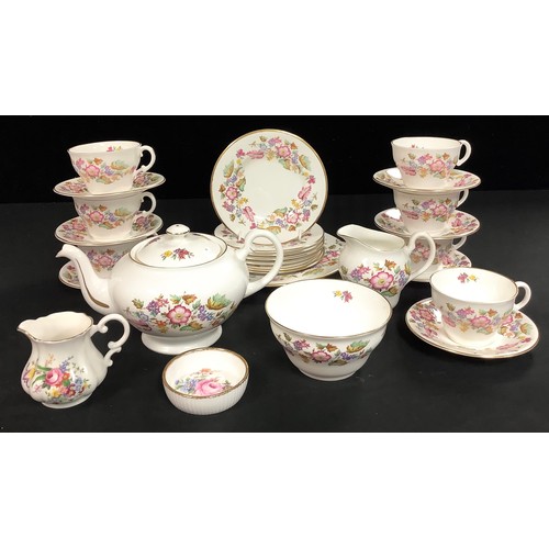 198 - An Abbeydale Hazelwood pattern tea set, comprising teapot, milk jug and sugar bowl, seven teacups, s... 