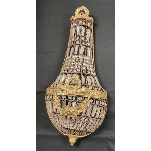 223 - A Louis XVI style basket wall sconce, gilt metal and facetted glass, 72cm high