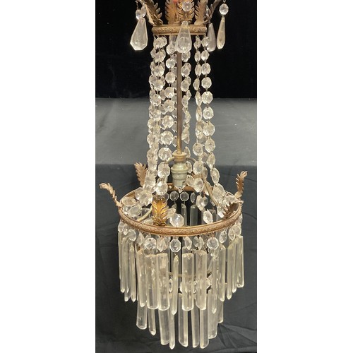 225 - An early 20th century gilt metal and crystal drop electrolier, 60cm high