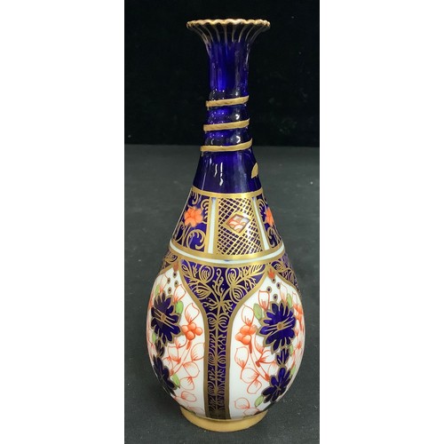 235 - A Royal Crown Derby 1128 pattern ovoid specimen vase, fluted rim, the neck moulded with serpent, 15.... 