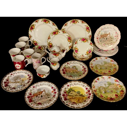 239 - A Royal Albert Old Country Roses pattern small teapot, milk jug and sugar bowl, teacup and saucer, t... 