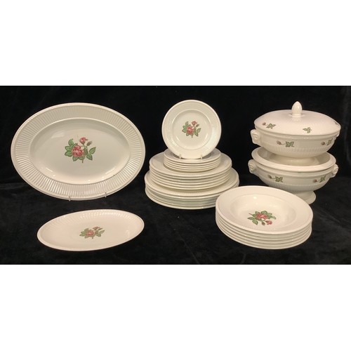 245 - A Wedgwood Moss Rose pattern dinner service, including pair of vegetable dishes, sauce boat on stand... 