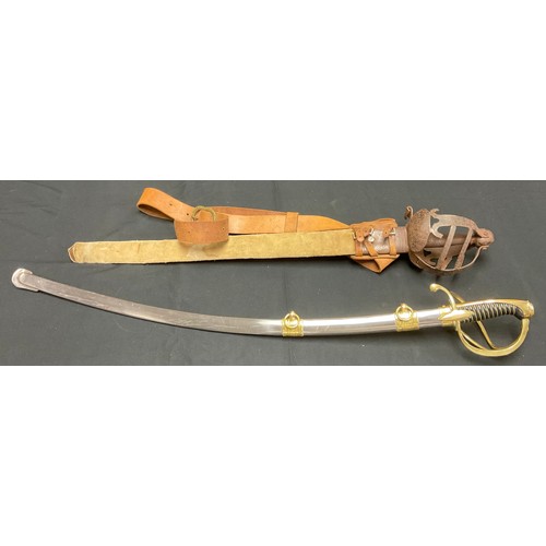 81 - A replica French Napoleonic Wars sword, inscribed H Klingenthal 1812; another, re-enactment sword (2... 