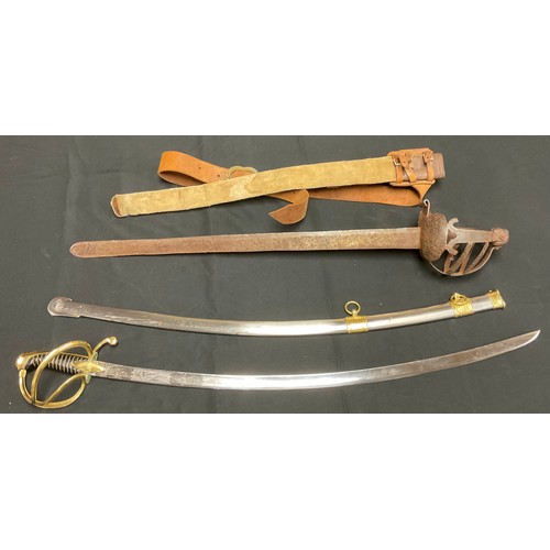 81 - A replica French Napoleonic Wars sword, inscribed H Klingenthal 1812; another, re-enactment sword (2... 