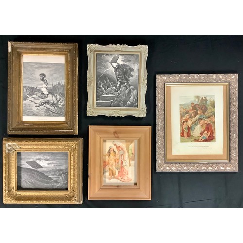 306 - Mid 19th century religious lithographs in gilt/wooden frames depicting biblical scenes, ‘David and G... 