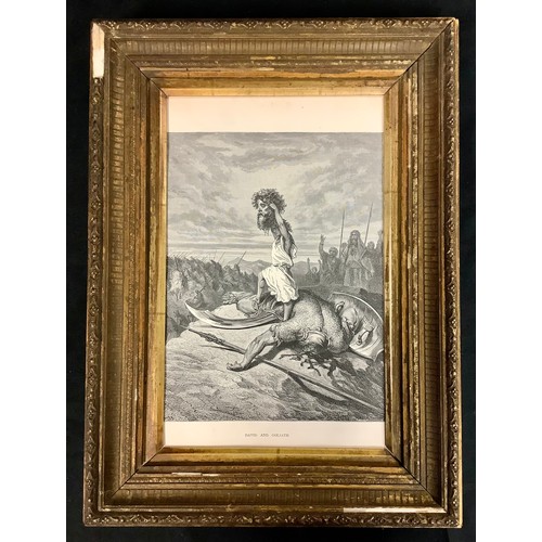 306 - Mid 19th century religious lithographs in gilt/wooden frames depicting biblical scenes, ‘David and G... 