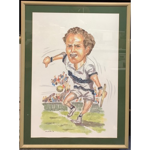 331 - Ray Allen (contemporary) Lester Piggott, Caricature, sketch and wash, signed and dated 94, 76cm x 10... 