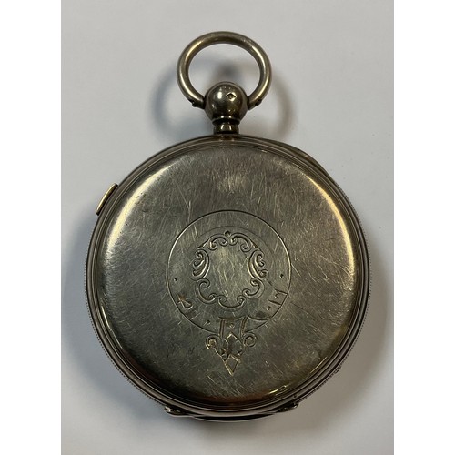 358 - A Victorian silver open face chronograph pocket watch, white enamel dial, Roman and Arabic numerals,... 