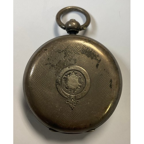 361 - A late 19th century continental silver open face pocket watch, white enamel dial, Roman numerals, su... 