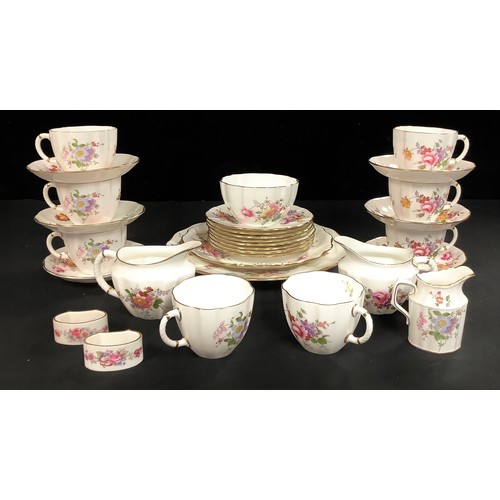 368 - A Royal Crown Derby Posies tea service for six comprising cake plate, side plates, cream jug, sugar ... 