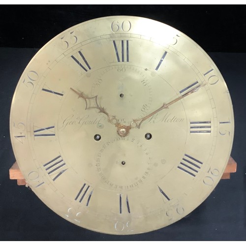 397 - A George III long case clock movement, George Gould, South Molton, circular brass dial inscribed wit... 