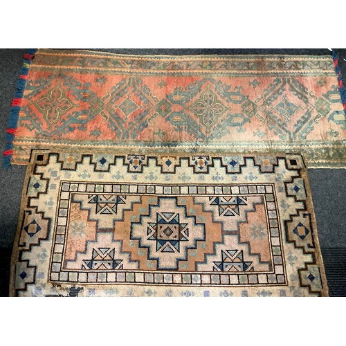 404 - ***BELONGS TO CARRADALE PAID OUT 05/06/24**A Middle Eastern woollen rug or carpet, geometric motifs ... 